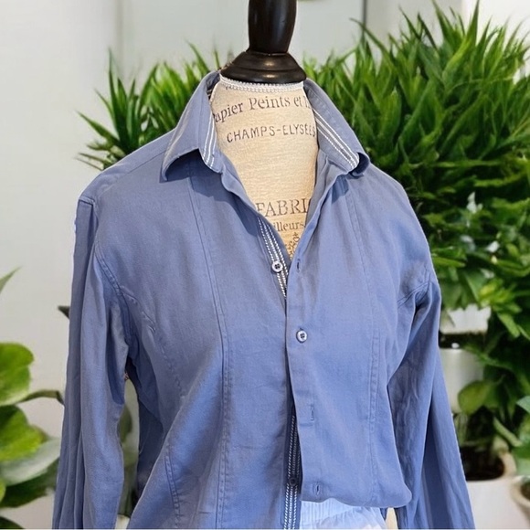 Franky Max cotton button down shirt. Baby blue with white stitching accent - Picture 2 of 16